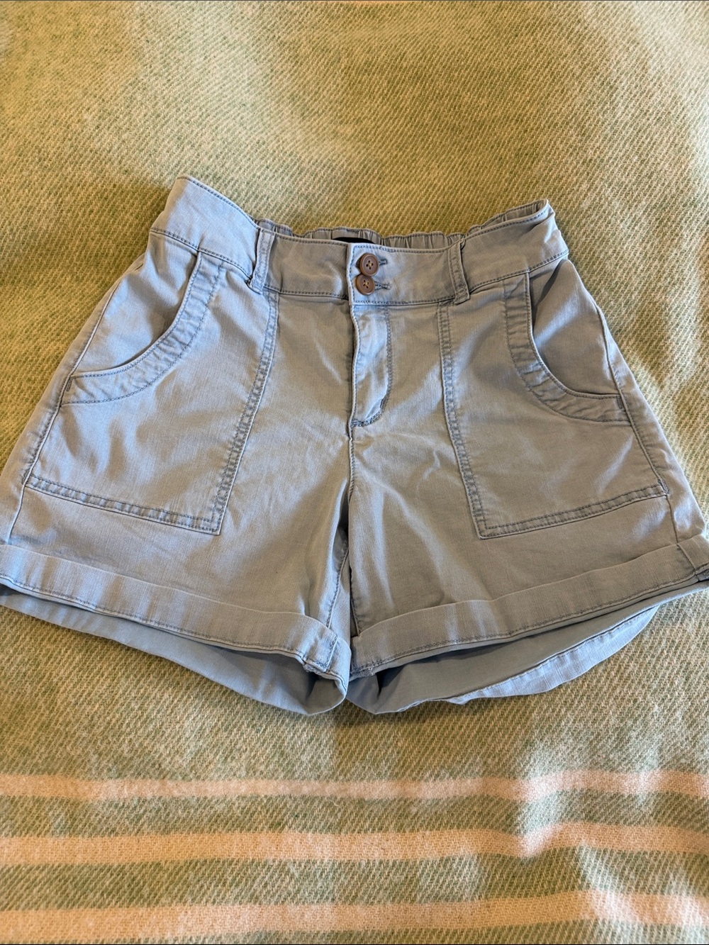Sanctuary Light Blue High-Waist Utility Shorts